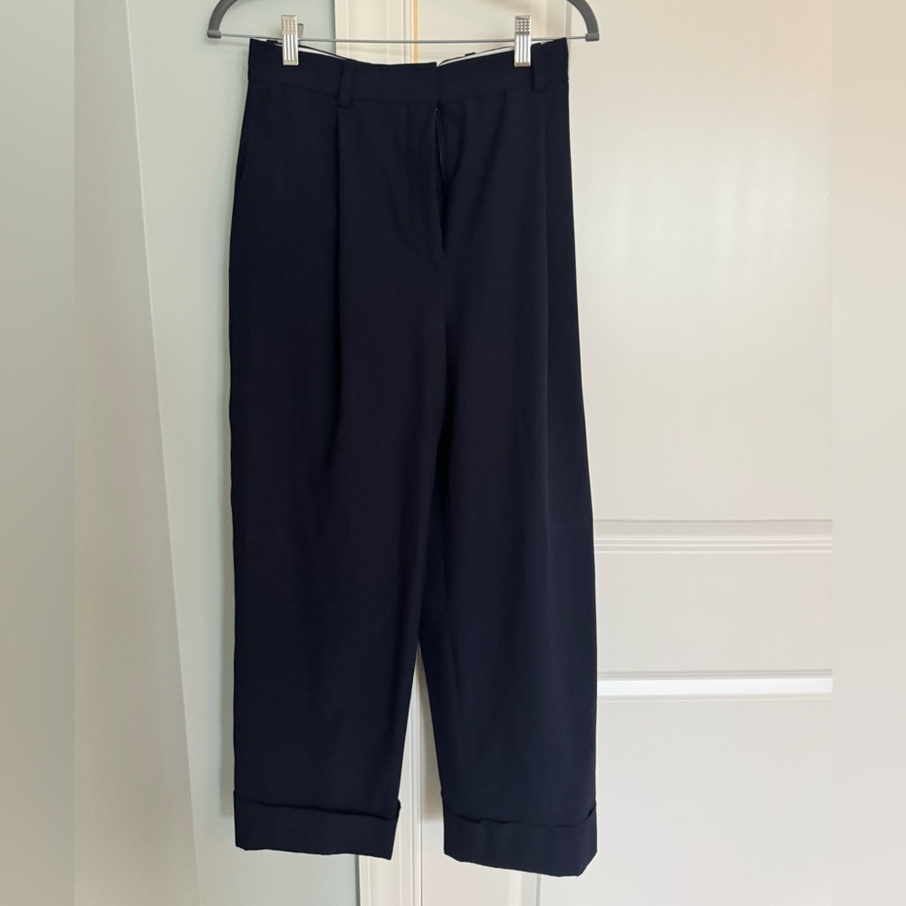 Women’s Zara Classic Menswear Cuffed Navy Trousers Size XS